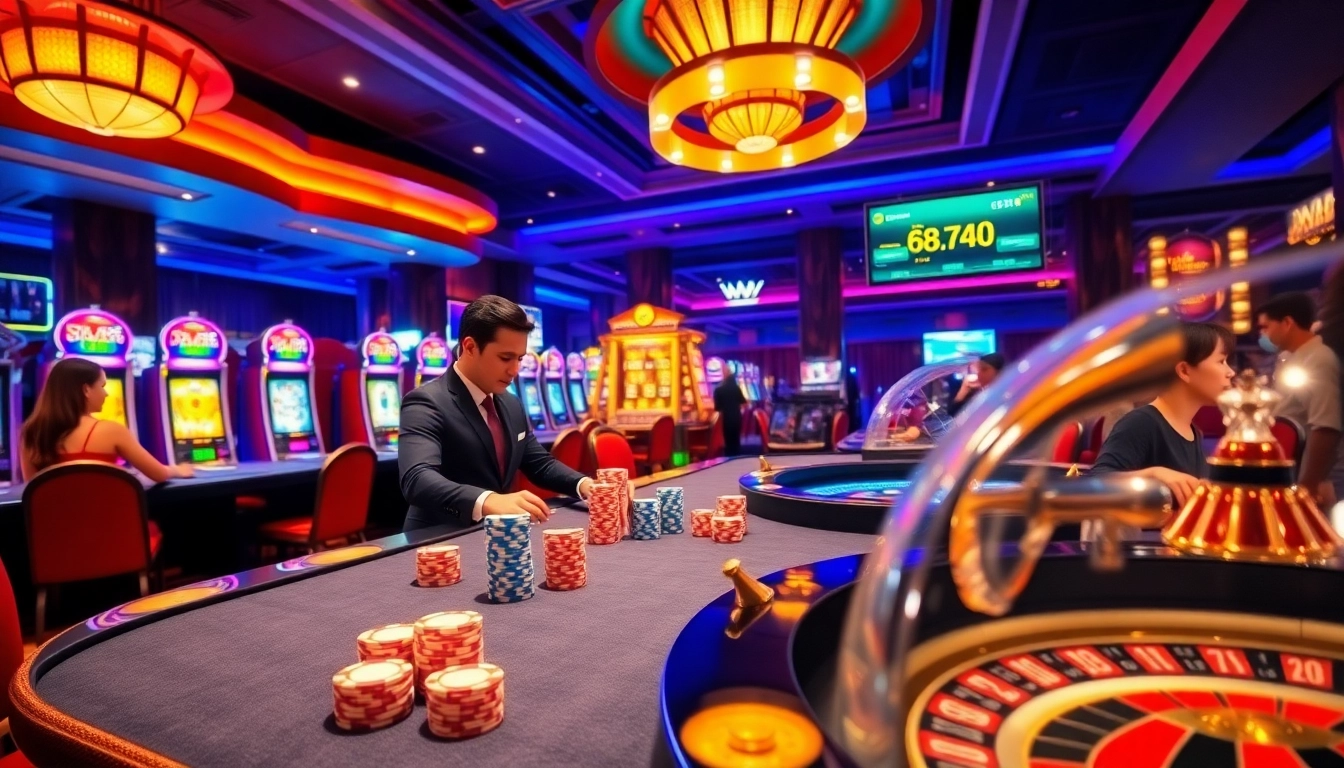 Exciting casino gaming scene showcasing nhà cái gg88 with poker chips and roulette wheel.