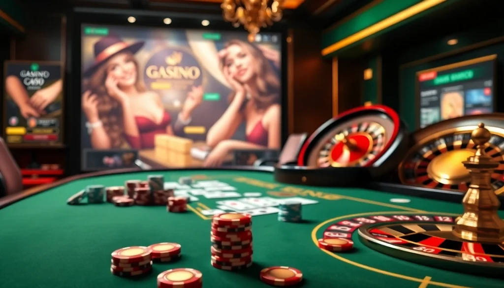 Players enjoying high-stakes poker at nhà cái online 789P casino table with vibrant casino elements.