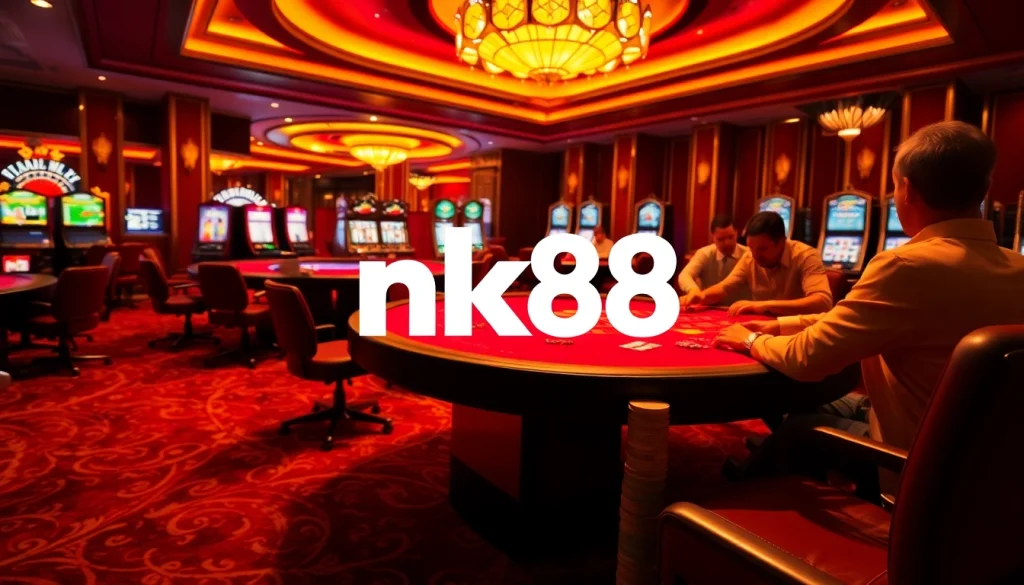Engage in thrilling gameplay at nk88, where poker chips and roulette wheels bring excitement to the casino.