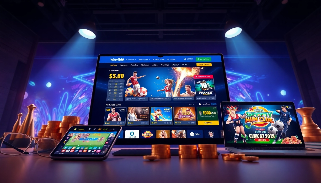 A vibrant interface of online gambling platform winvn88.live, showcasing sports betting and casino games.