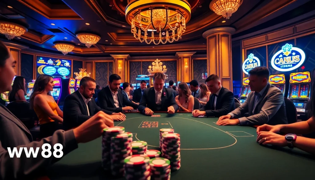 Experience thrilling gameplay at ww88 with players at a luxurious poker table.
