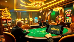 Experience the thrill of 98win with elegant players at a high-stakes poker table.