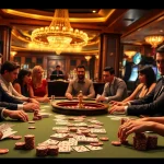 Players enjoying an exciting poker game at BL555 casino, showcasing chips and cards.