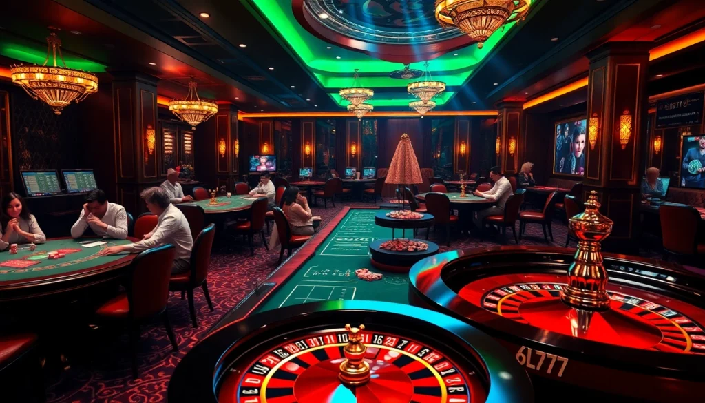 Players enjoying intense card games and gambling excitement at the 6L777 casino.