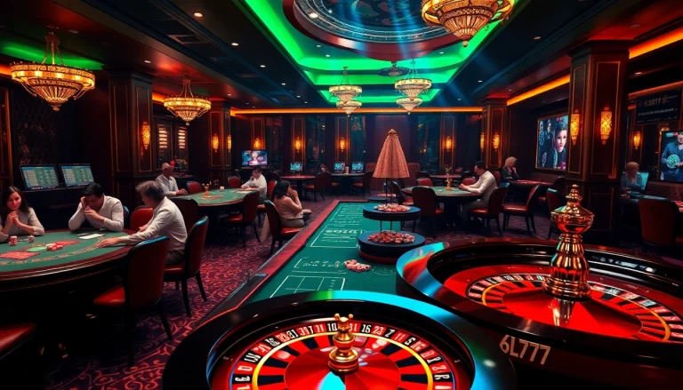 Players enjoying intense card games and gambling excitement at the 6L777 casino.