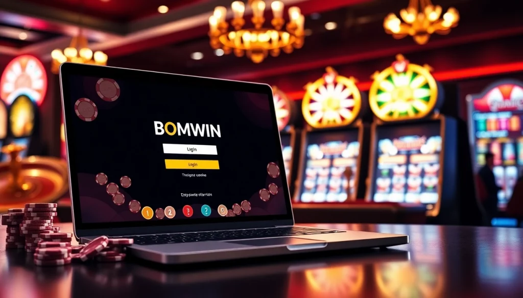 Log in to BOMWIN for thrilling online gambling experiences among vibrant casino elements.