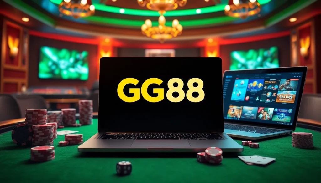 Experience thrilling moments at GG88 online casino with vibrant tables, chips, and cards.