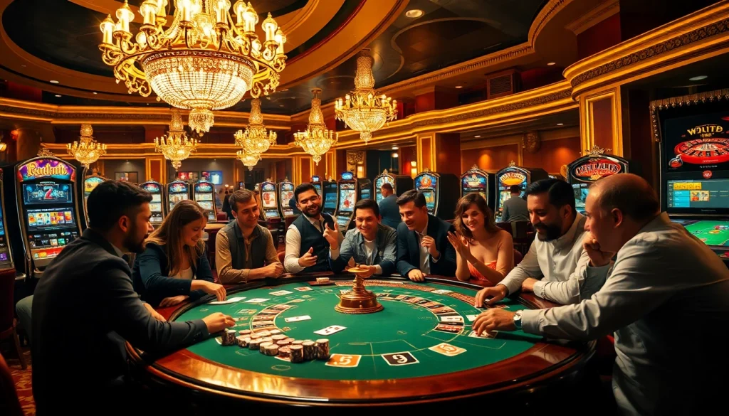 Experience thrilling gameplay at https://www.66slots8.com/, where players engage around a luxurious roulette table.