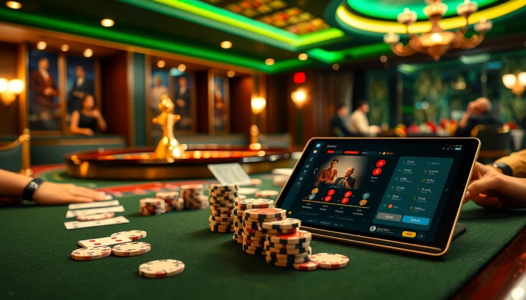 Experience the thrill at Nhà Cái Uy Tín with a vibrant casino scene featuring poker, roulette, and enthusiastic players.