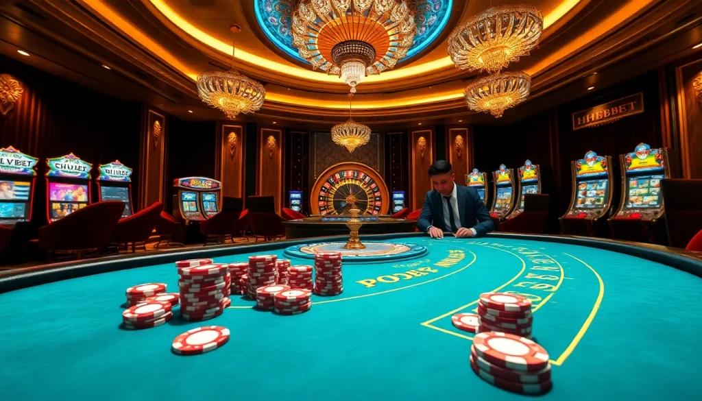 Engage with Clube VIP HHBET at a luxurious casino table with stylish players and high-stakes chips.