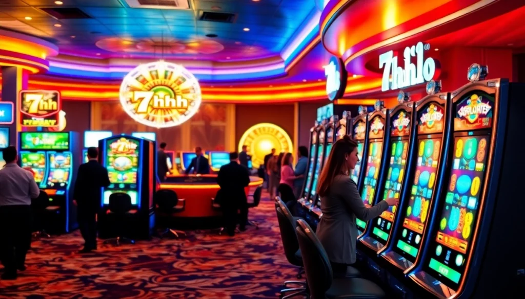 Experience the excitement of 7hh with vibrant slot machines and casino ambiance.