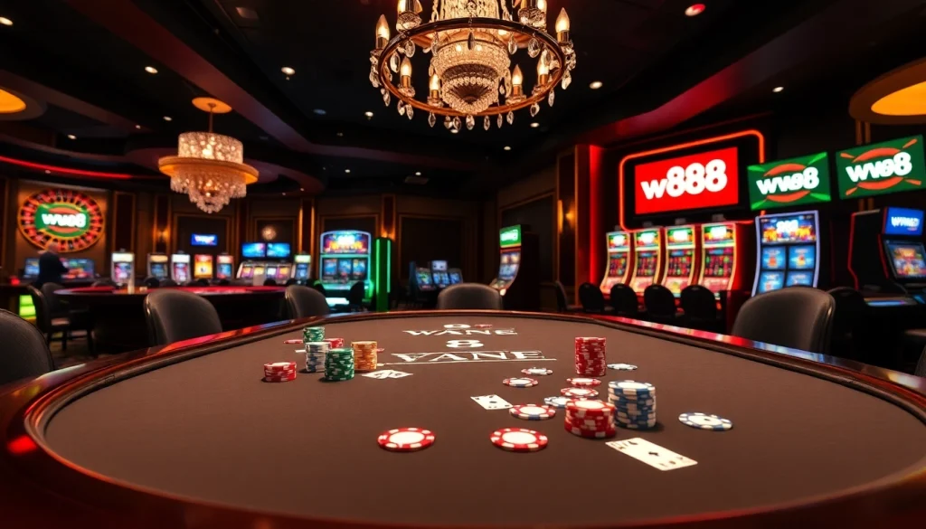 Winning at ww88 poker table with vibrant chips and cards displayed