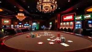 Winning at ww88 poker table with vibrant chips and cards displayed