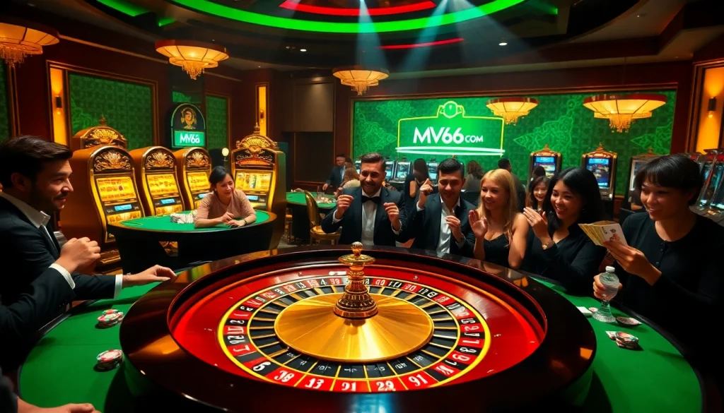 Experience thrilling gameplay at MV66.com with vibrant casino tables and excited players.