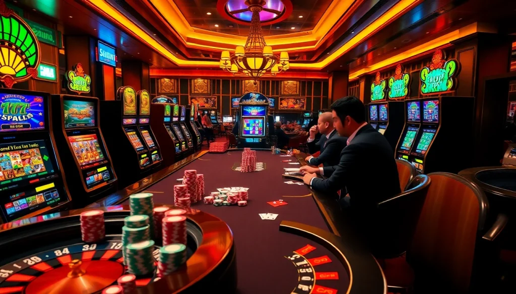Engaged players at a luxurious casino table, experiencing the thrill of gaming at https://sumvip.mom/.