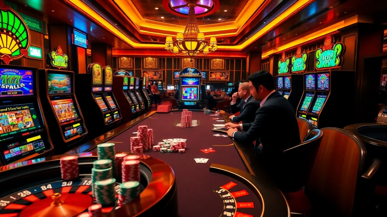 Engaged players at a luxurious casino table, experiencing the thrill of gaming at https://sumvip.mom/.
