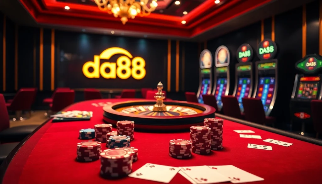 High-stakes poker action with da88 branding highlighting an elegant casino atmosphere.
