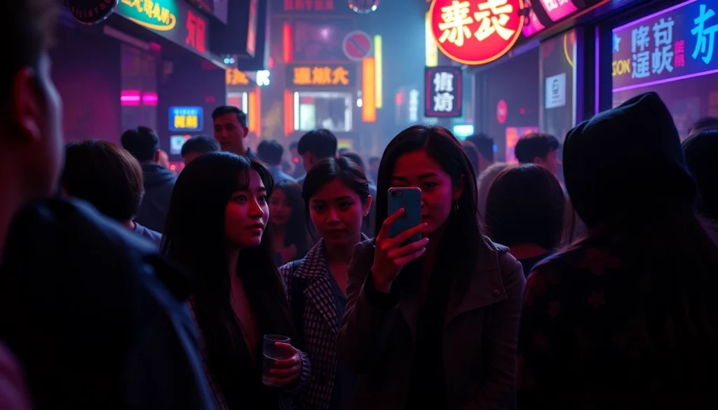 色彩斑斓的上海夜店场景，捕捉网红黑料的本质，夜生活的刺激与悬念。