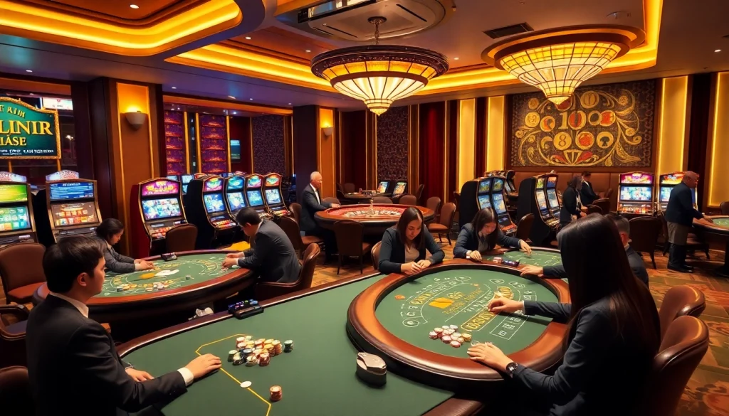Players enjoying an engaging moment at a Liên Minh KJC casino, featuring dynamic games and vibrant atmosphere.