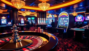 Experience the thrill of winning at fb88, featuring vibrant casino tables and excited players.