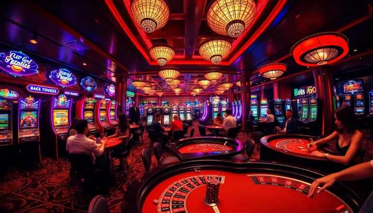 Players enjoying thrilling games at UU88's vibrant casino, showcasing excitement and luxury.