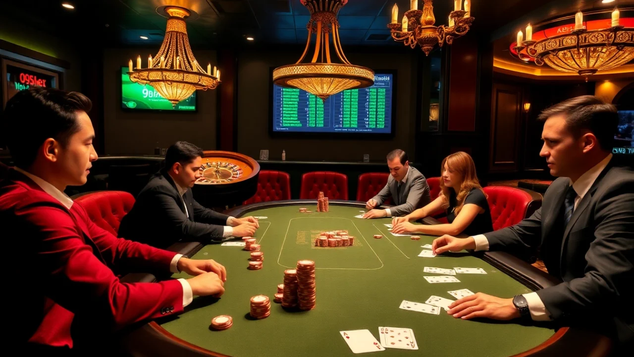 Experience the excitement of high-stakes poker at i9bet with players engaged in a thrilling game.