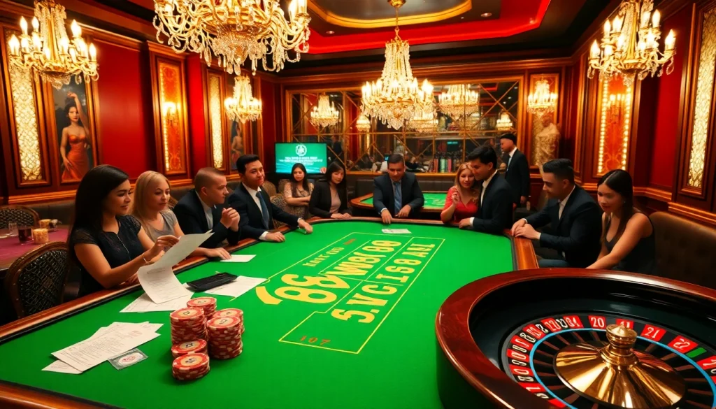 Exciting gameplay at a WW88 casino table with vibrant chips and an engaging atmosphere.