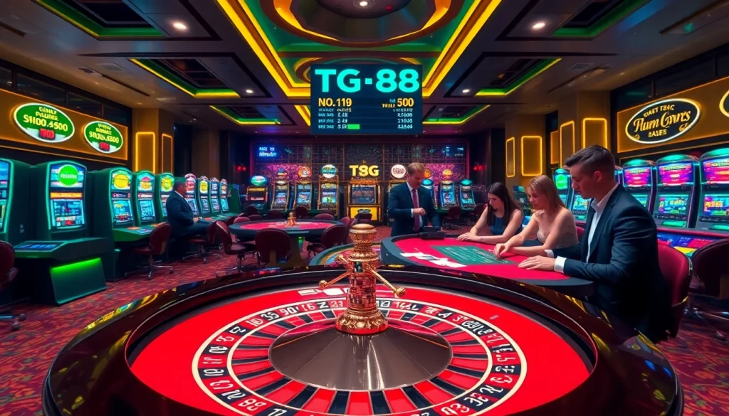 Experience the excitement of TG 88 at a luxurious casino with poker, roulette, and slot machines.