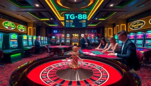 Experience the excitement of TG 88 at a luxurious casino with poker, roulette, and slot machines.