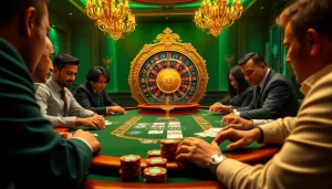 Players enjoying a thrilling J88 poker game at a luxurious casino table.