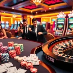 Experience the excitement of RR88 with vibrant casino tables and thrilling games in a luxurious setting.