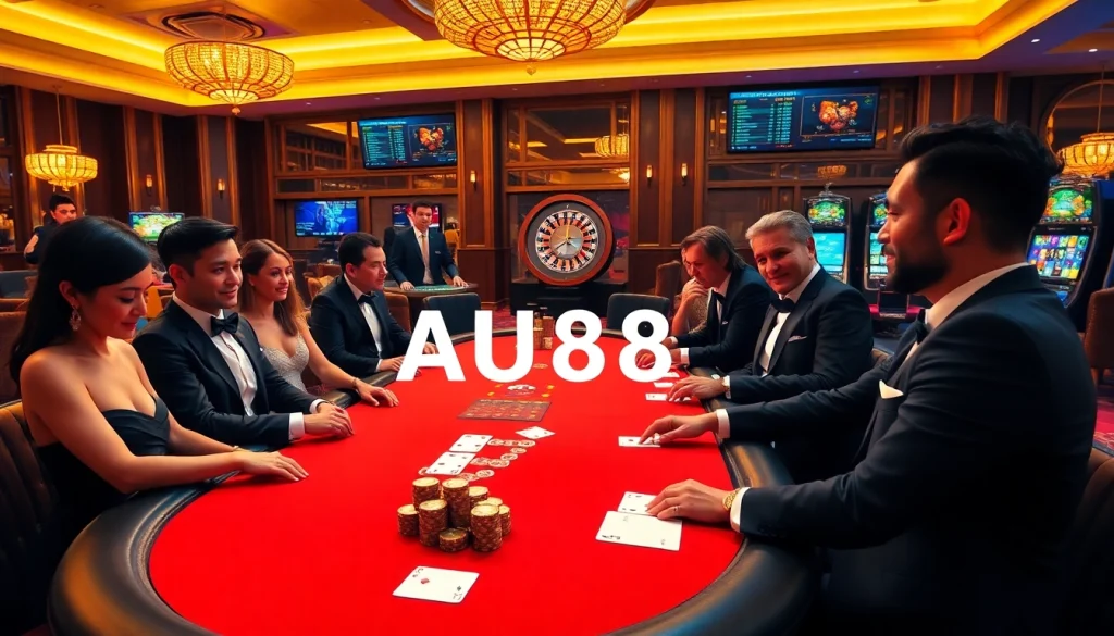 Experience the excitement of AU88 casino action with players enjoying poker and roulette.