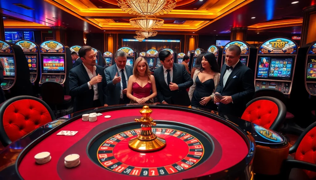 Players enjoying an exciting game at the TR88 casino table with vibrant slots in a luxurious setting.