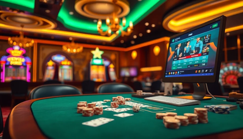 A dynamic casino table featuring the 99okvip.it.com interface, attracting online gamblers with vibrant atmosphere.