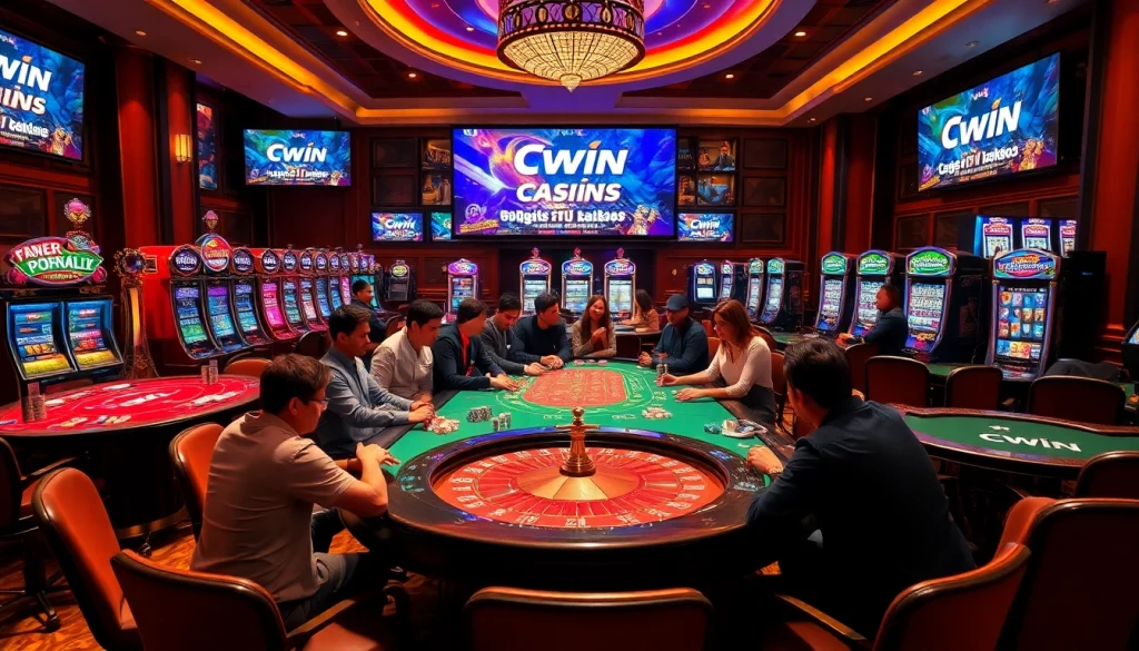 Experience the excitement of Cwin with vibrant gaming tables and stunning slot machines.