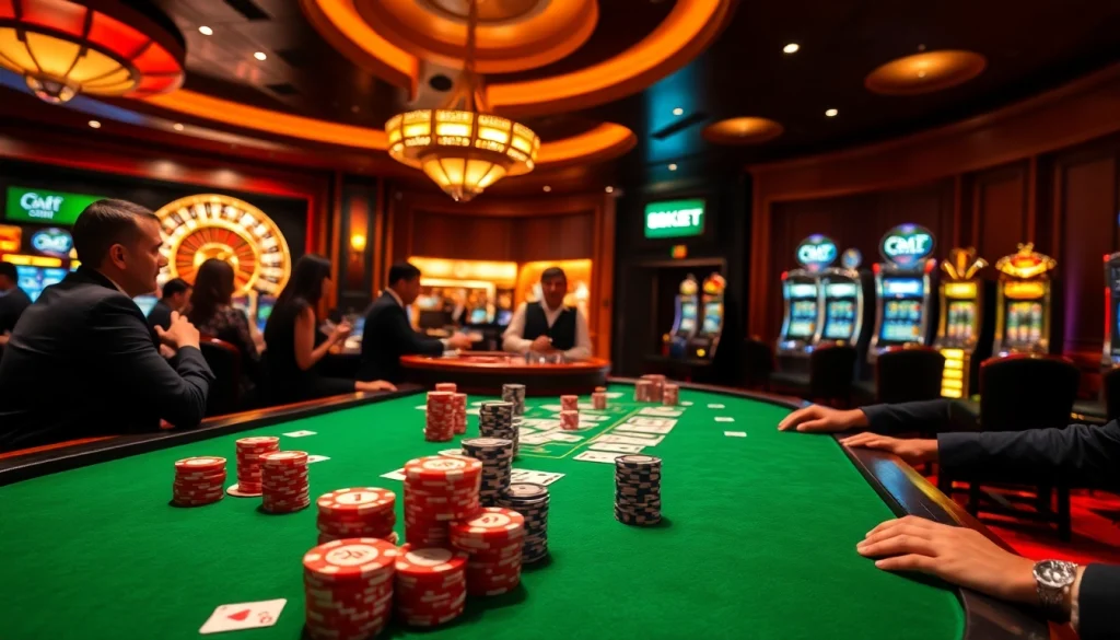 Engage in thrilling casino gaming with the vibrant action at link vào 8kbet’s poker table featuring colorful chips and cards.