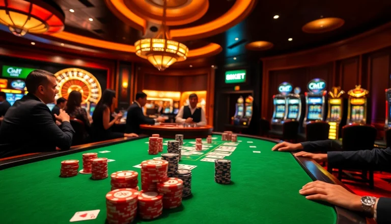 Engage in thrilling casino gaming with the vibrant action at link vào 8kbet’s poker table featuring colorful chips and cards.