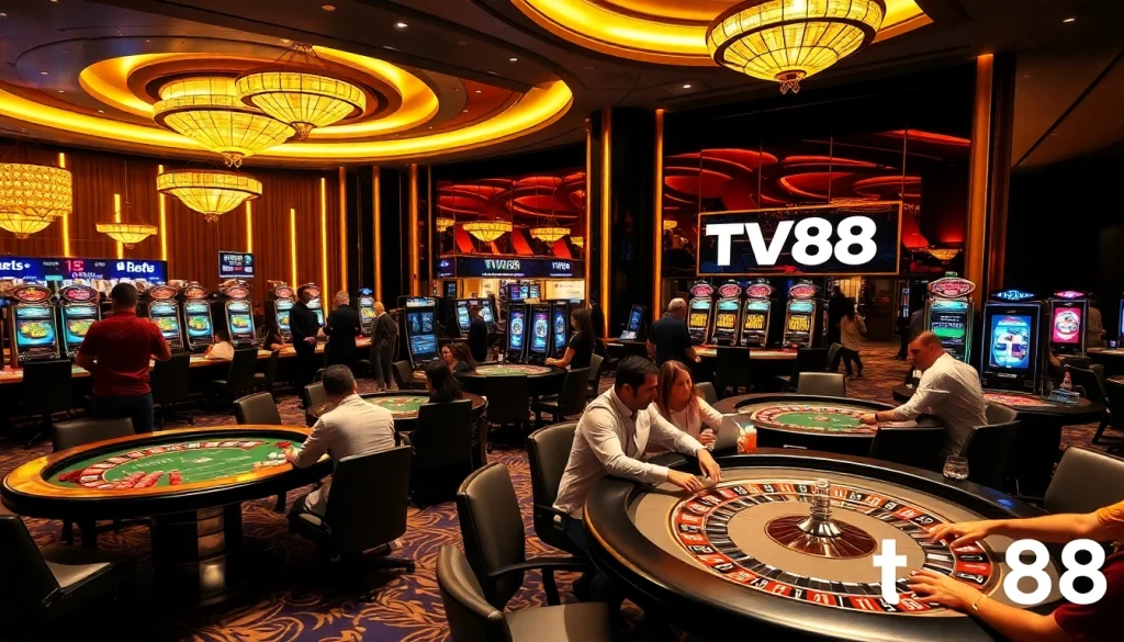 Experience thrilling gameplay and high stakes at TV88's luxurious casino tables.