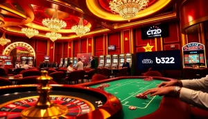 B52club players enjoying an engaging poker game amidst a luxurious casino atmosphere.