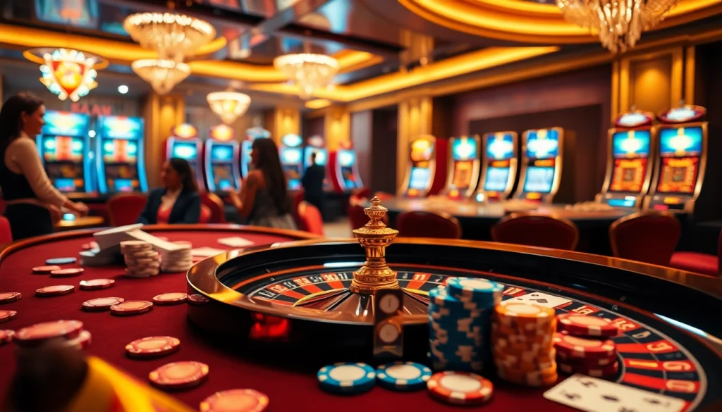 Experience premium gaming at Nhà cái uy tín Luckywin with a luxurious casino ambiance featuring roulette and poker games.