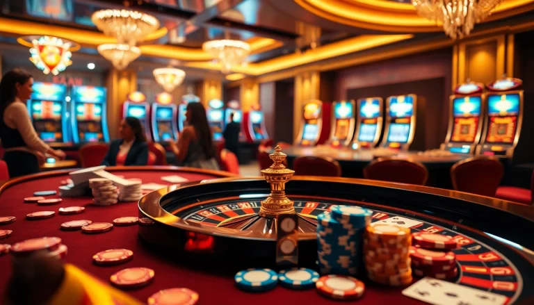 Experience premium gaming at Nhà cái uy tín Luckywin with a luxurious casino ambiance featuring roulette and poker games.