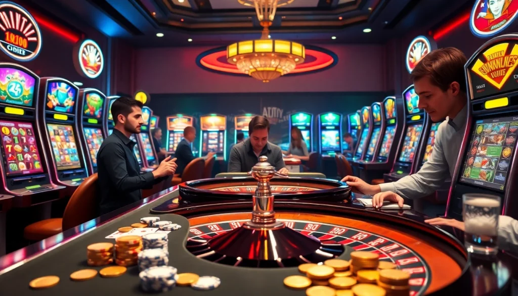 Excited gamblers engaging at a vibrant casino table, experiencing lo de uy tin thrills.