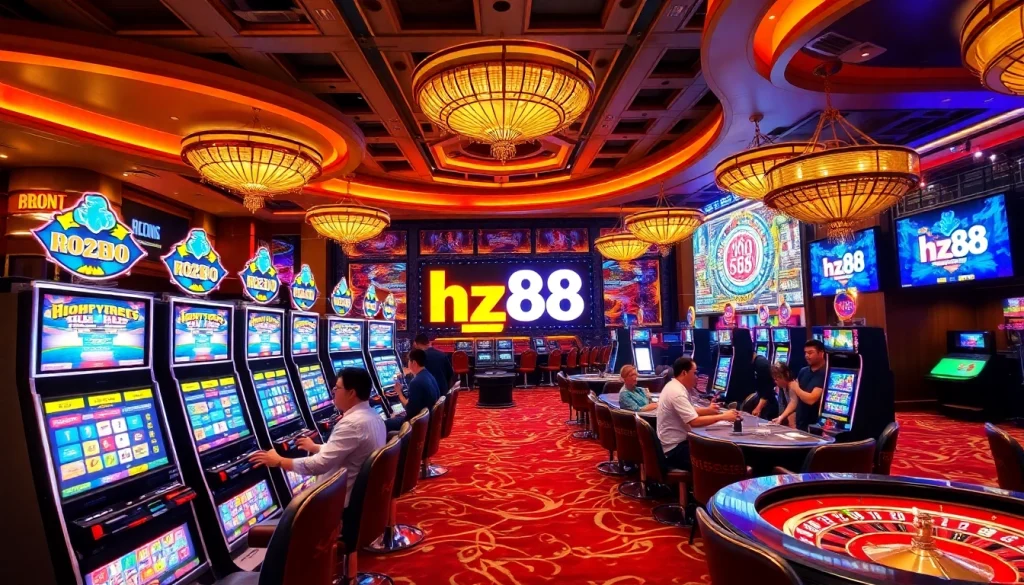 Experience the thrill of winning at hz88 with colorful slot machines and poker tables.