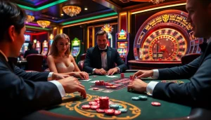 Players celebrating their wins at a poker table in the sophisticated 789club casino environment.