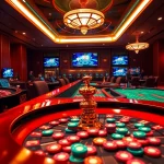 A scene of game bài đổi thưởng showcasing engaged players, casino tables, and vibrant chips.