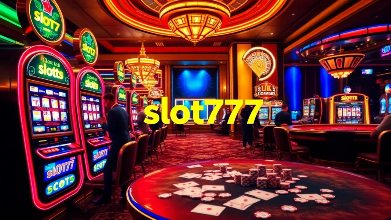 Players enjoying the thrill of slot777 machines in a luxurious casino atmosphere.