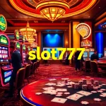 Players enjoying the thrill of slot777 machines in a luxurious casino atmosphere.
