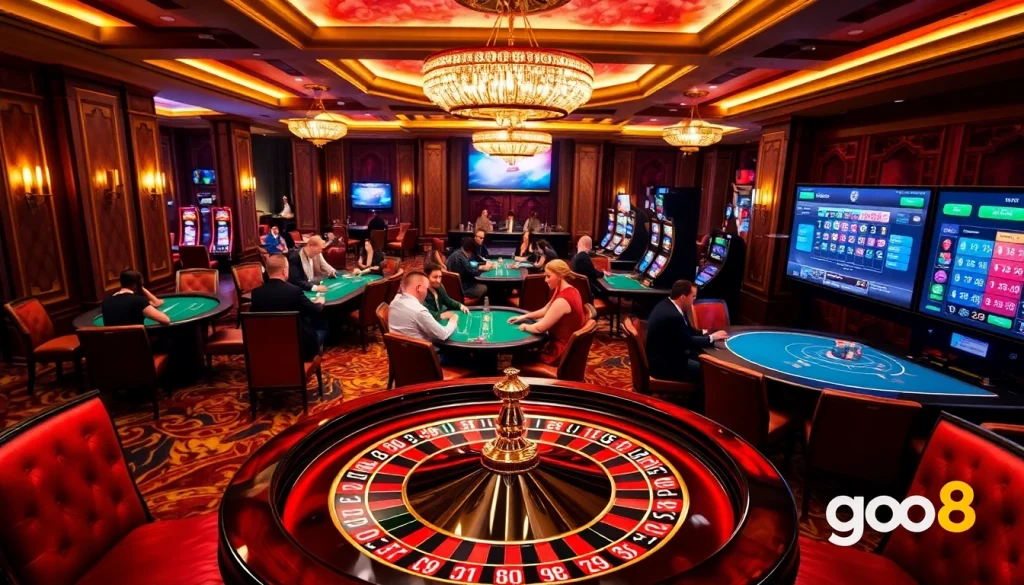 Players engage in thrilling games at the go8 casino, highlighting tension and excitement.