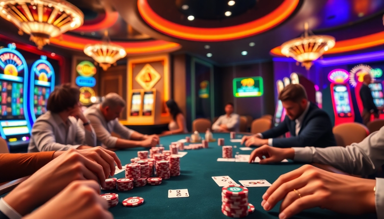 Experience thrilling betting at 789win vip casino with vibrant poker tables and illuminated slot machines.