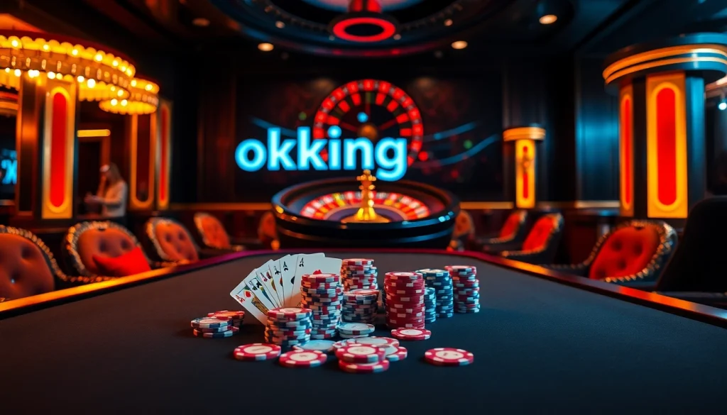 Experience the thrill of high-stakes gaming at an okking-inspired vibrant casino table.